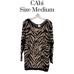 CAbi Dani Pullover Zebra Stripe Brown Black Oversized Sweater Med animal print